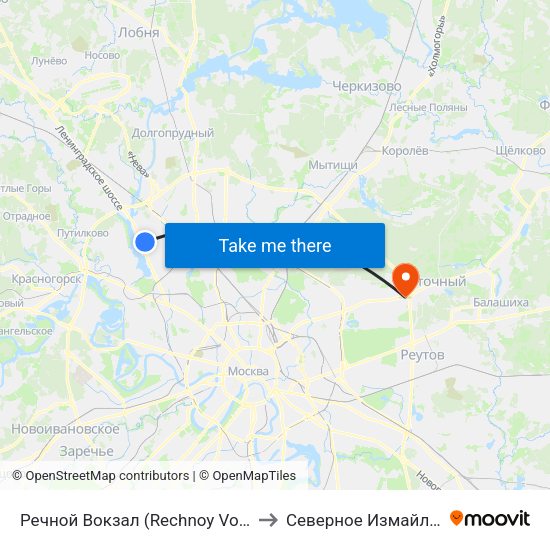 Речной Вокзал (Rechnoy Vokzal) to Северное Измайлово map