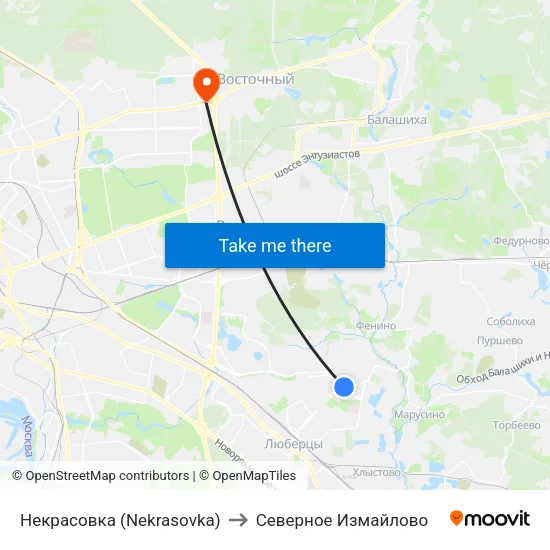 Некрасовка (Nekrasovka) to Северное Измайлово map