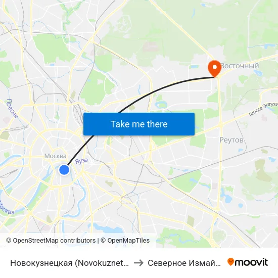 Новокузнецкая (Novokuznetskaya) to Северное Измайлово map