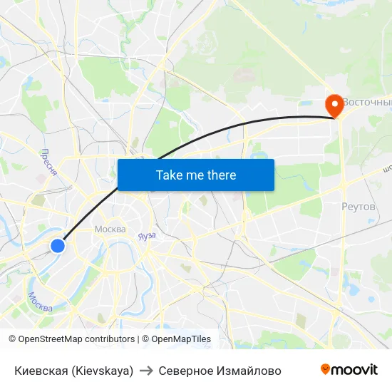 Киевская (Kievskaya) to Северное Измайлово map
