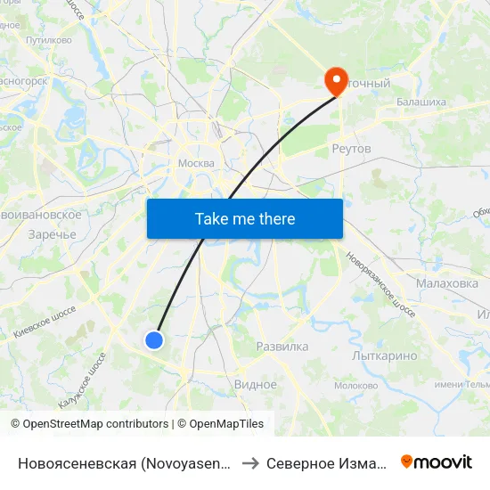 Новоясеневская (Novoyasenevskaya) to Северное Измайлово map
