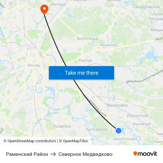Раменский Район to Северное Медведково map