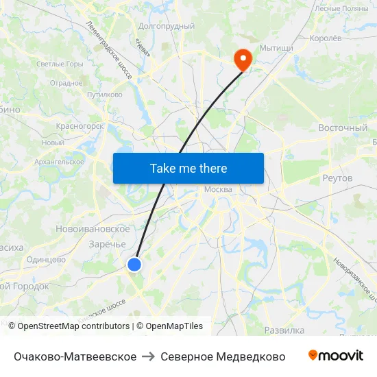Очаково-Матвеевское to Северное Медведково map