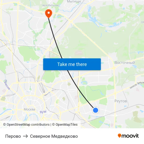 Перово to Северное Медведково map