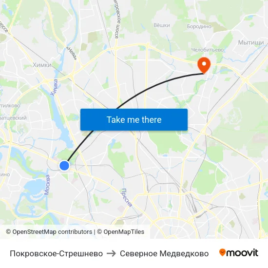 Покровское-Стрешнево to Северное Медведково map