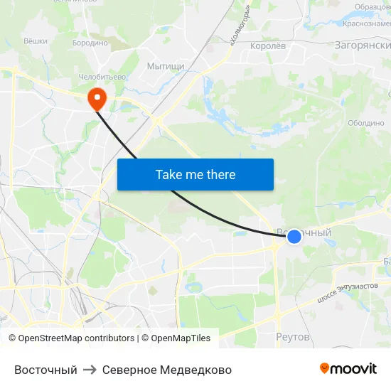 Восточный to Северное Медведково map