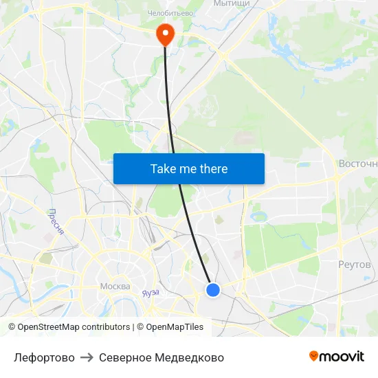Лефортово to Северное Медведково map