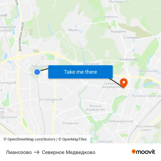 Лианозово to Северное Медведково map