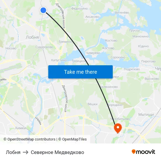 Лобня to Северное Медведково map
