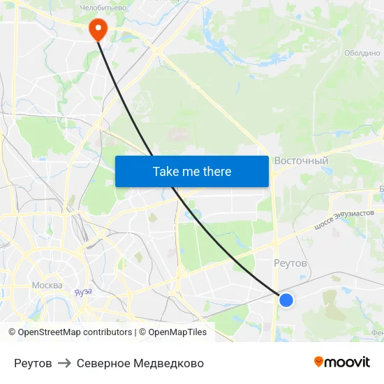 Реутов to Северное Медведково map