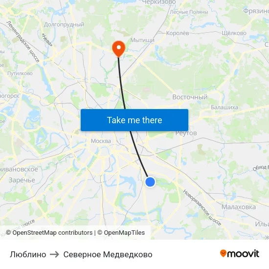 Люблино to Северное Медведково map