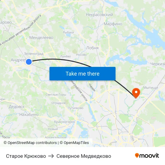 Старое Крюково to Северное Медведково map