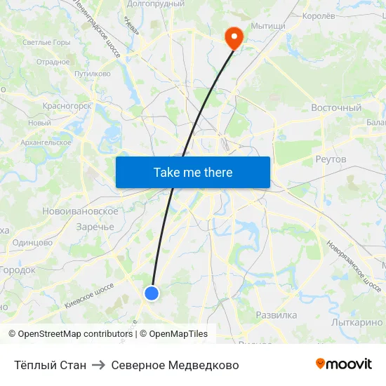 Тёплый Стан to Северное Медведково map