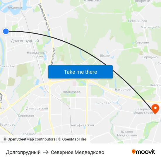 Долгопрудный to Северное Медведково map