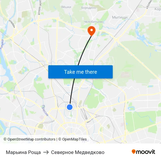 Марьина Роща to Северное Медведково map