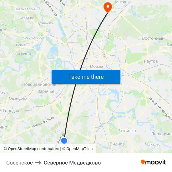 Сосенское to Северное Медведково map