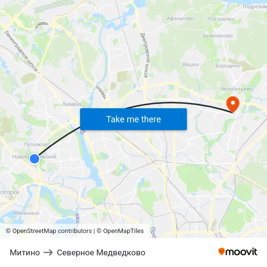 Митино to Северное Медведково map
