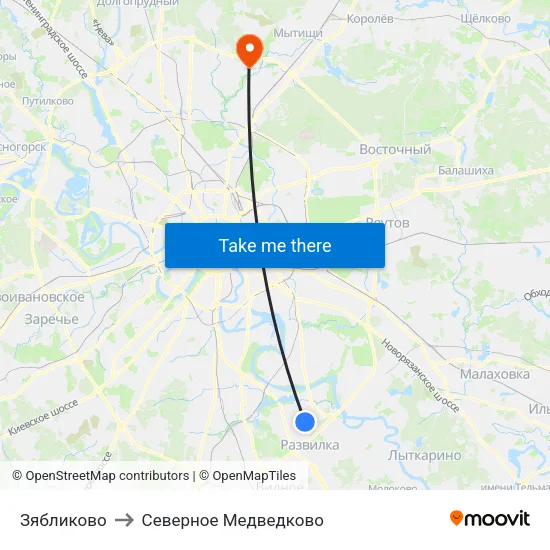 Зябликово to Северное Медведково map