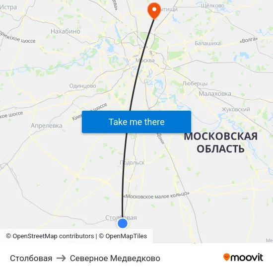 Столбовая to Северное Медведково map