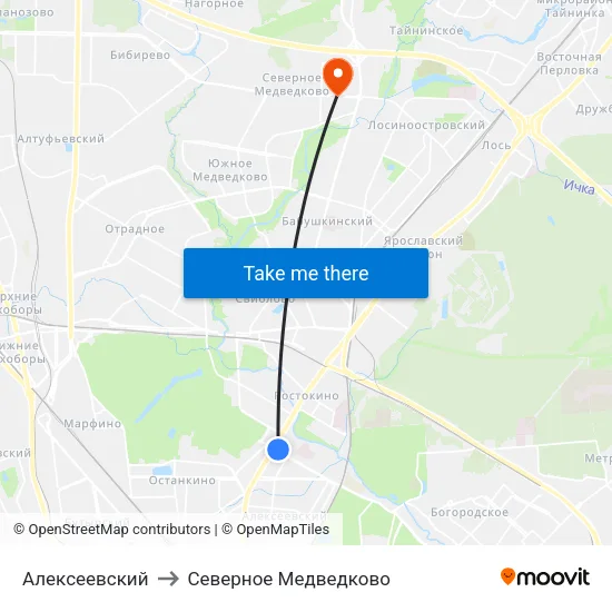 Алексеевский to Северное Медведково map