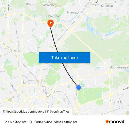 Измайлово to Северное Медведково map
