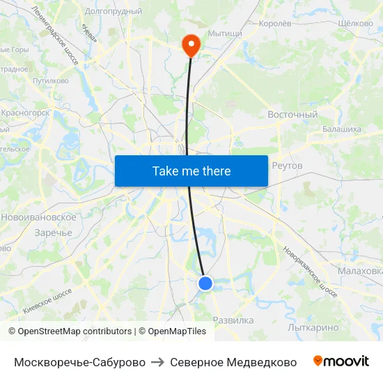 Москворечье-Сабурово to Северное Медведково map