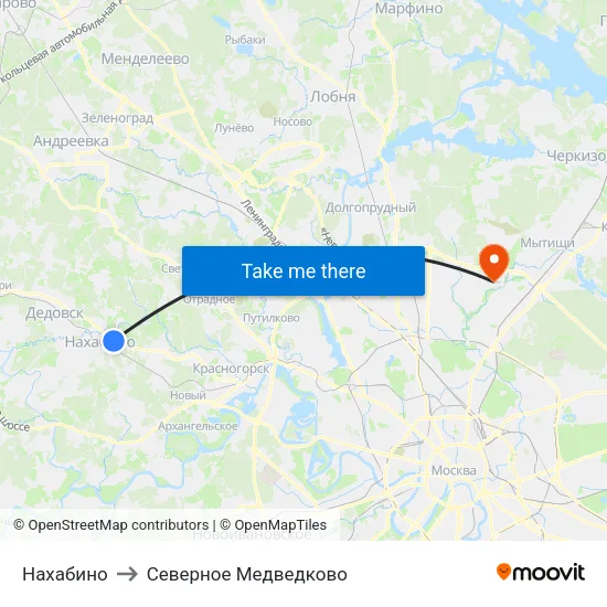Нахабино to Северное Медведково map