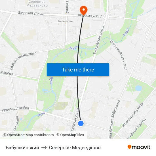 Бабушкинский to Северное Медведково map