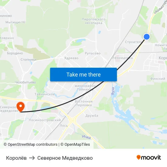 Королёв to Северное Медведково map