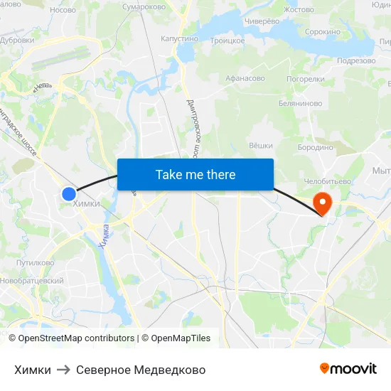 Химки to Северное Медведково map
