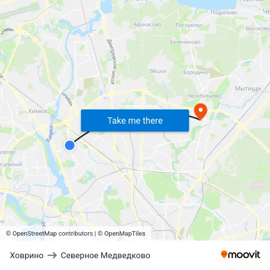 Ховрино to Северное Медведково map