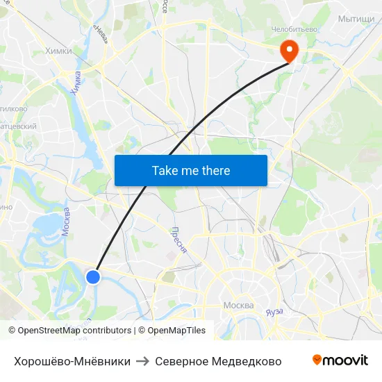Хорошёво-Мнёвники to Северное Медведково map