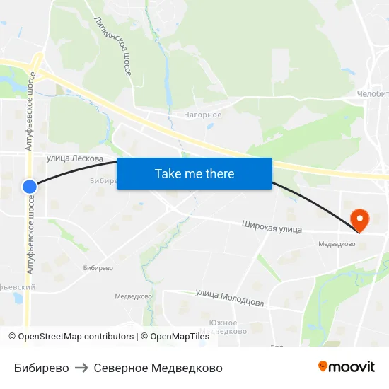 Бибирево to Северное Медведково map