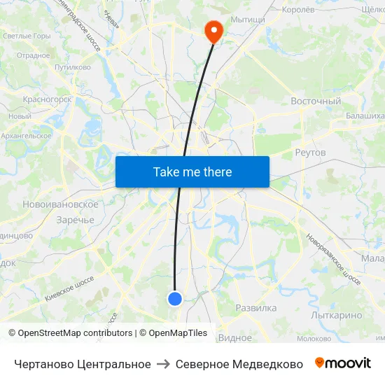 Чертаново Центральное to Северное Медведково map