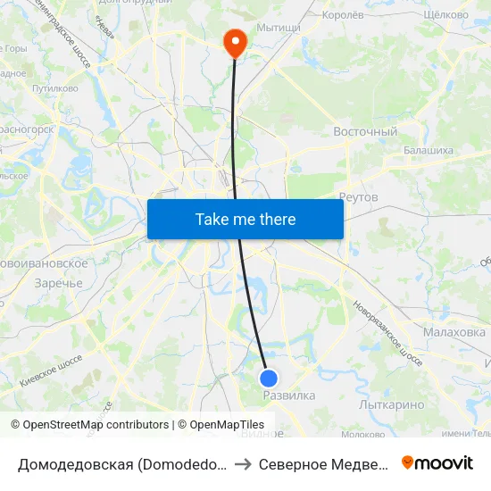 Домодедовская (Domodedovskaya) to Северное Медведково map