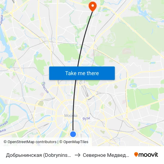 Добрынинская (Dobryninskaya) to Северное Медведково map