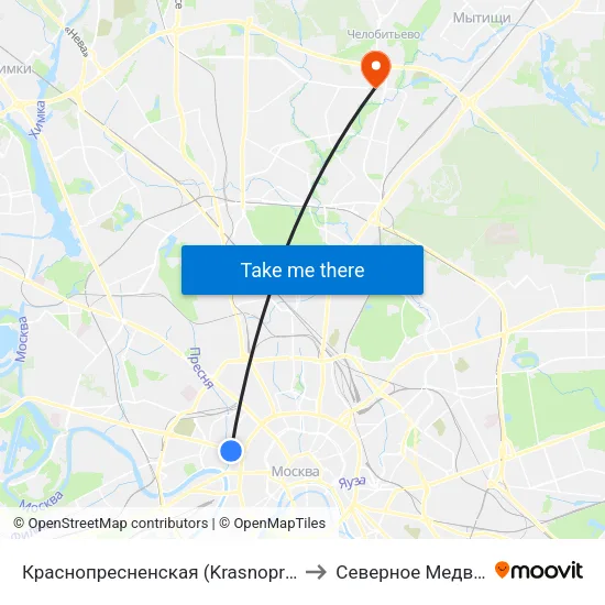 Краснопресненская (Krasnopresnenskaya) to Северное Медведково map