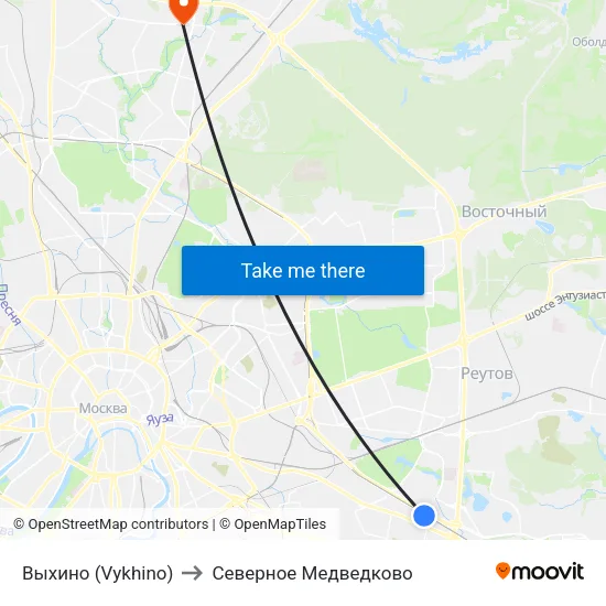 Выхино (Vykhino) to Северное Медведково map