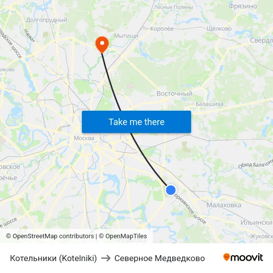 Котельники (Kotelniki) to Северное Медведково map