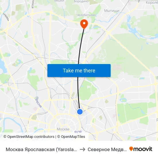 Москва Ярославская (Yaroslavsky Station) to Северное Медведково map