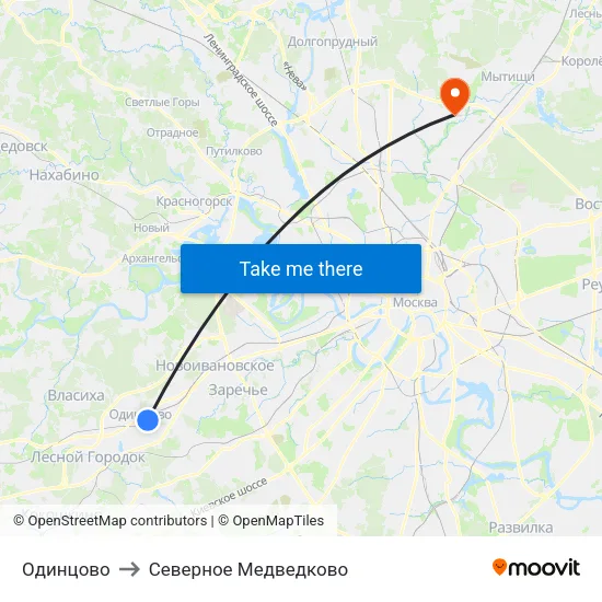 Одинцово to Северное Медведково map