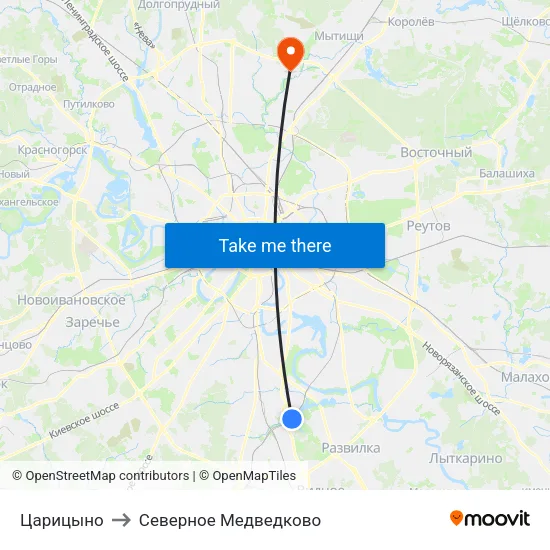 Царицыно to Северное Медведково map