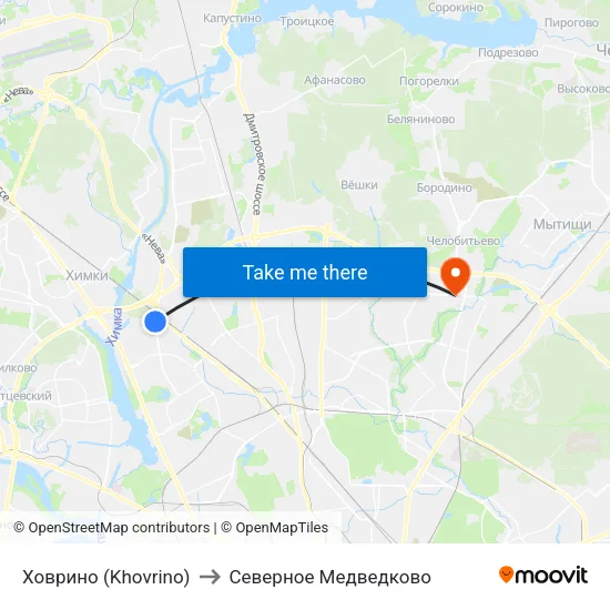 Ховрино (Khovrino) to Северное Медведково map