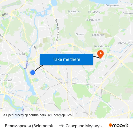 Беломорская (Belomorskaya) to Северное Медведково map