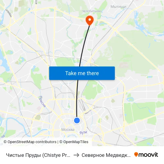 Чистые Пруды (Chistye Prudy) to Северное Медведково map