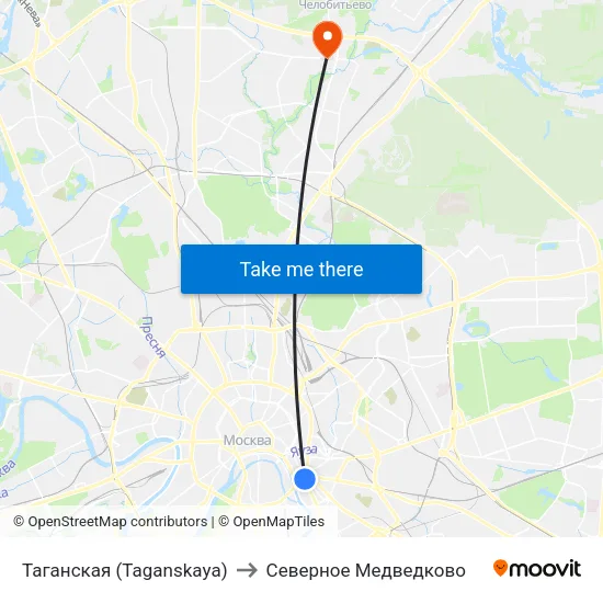Таганская (Taganskaya) to Северное Медведково map