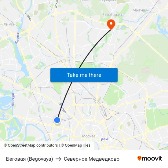Беговая (Begovaya) to Северное Медведково map