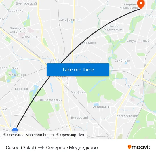 Сокол (Sokol) to Северное Медведково map