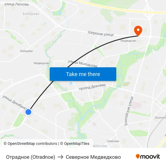 Отрадное (Otradnoe) to Северное Медведково map