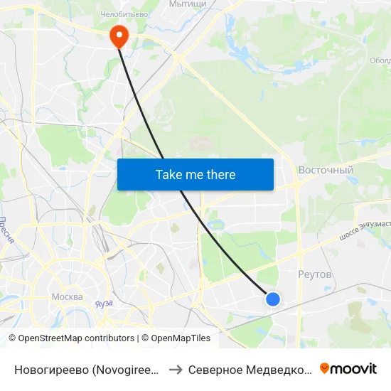 Новогиреево (Novogireevo) to Северное Медведково map